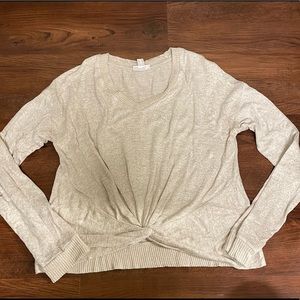 Neutral cropped SO Sweater with tie front, size M
